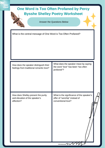 One Word is Too Often Profaned by Percy Bysshe Shelley Poetry Worksheet
