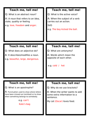 Teach me, tell me - Grammar revision cards | Teaching Resources