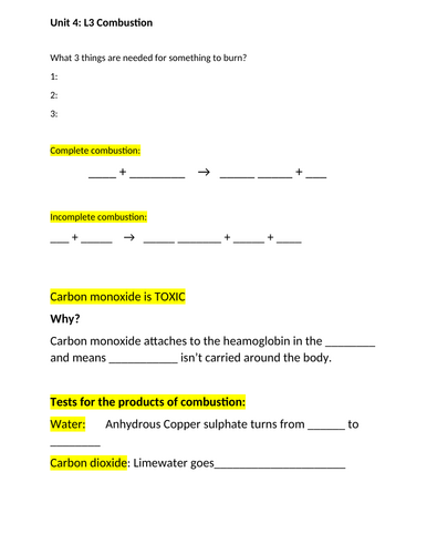Combustion Ppt Ws Answers Teaching Resources