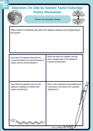 Dejection: An Ode by Samuel Taylor Coleridge Poetry Worksheet