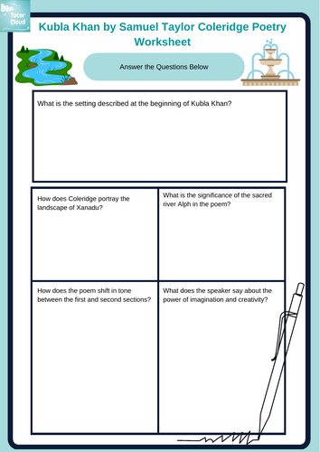 Kubla Khan by Samuel Taylor Coleridge Poetry Worksheet