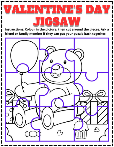 Valentine's Day Jigsaw Coloring Puzzles | 20 Printable Cut and Color ...