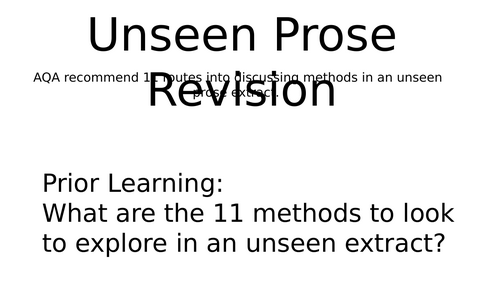 Unseen Prose Revision AQA English Literature A Level 7712 | Teaching ...