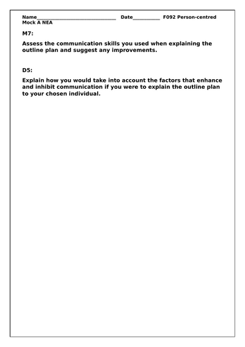 AAQ OCR Cambridge Health & Social Care F092: Mock NEA (Mock A Natalie ...
