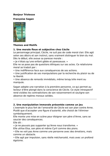 Bonjour Tristesse - Françoise Sagan - Themes - Morality and Amorality ...