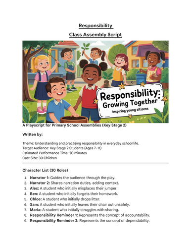 Responsibility - Class Assembly Script | Teaching Resources