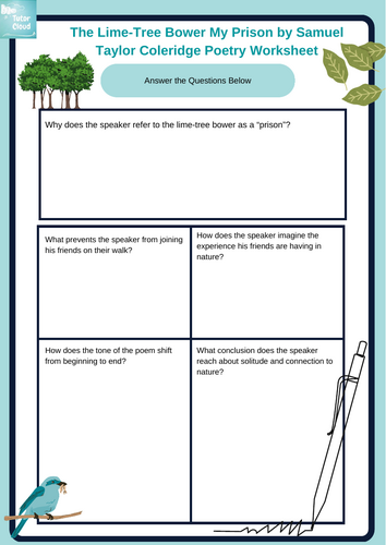 The Lime-Tree Bower My Prison by Samuel Taylor Coleridge Poetry Worksheet