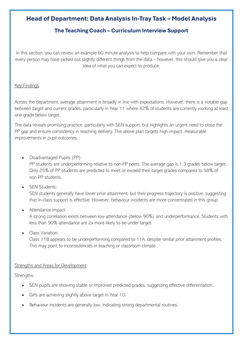 Head of Department Curriculum Lead | Progress Data Analysis In Tray ...