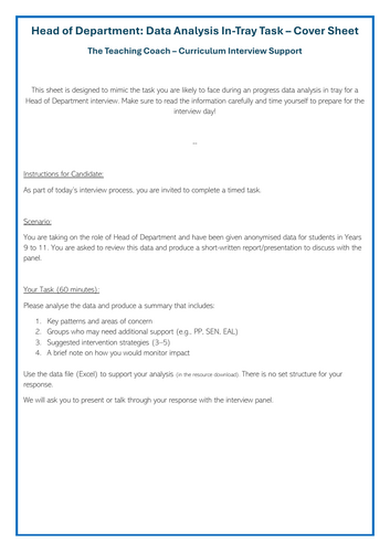 Head of Department Curriculum Lead | Progress Data Analysis In Tray ...