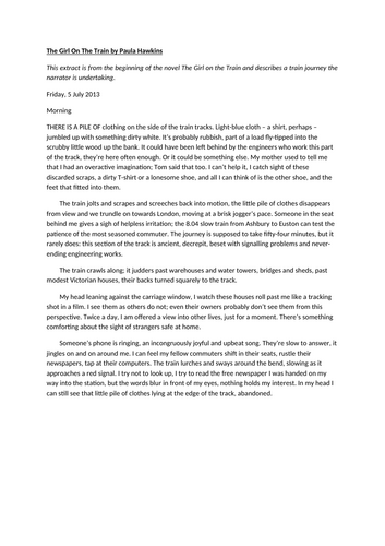 Language Paper 1 Question 1-5 - The Girl on the Train by Paula Hawkins