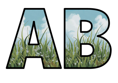 Grass Sky Field Nature Lettering Set Display Title Letters Numbers ...