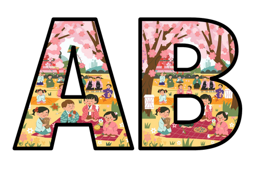 Hanami Cherry Blossom Festival Japan Trees Lettering Set Display Title ...