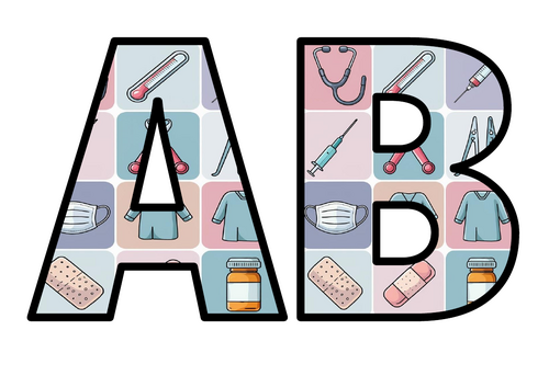 Hospital Tools Doctors Nurses AandE Lettering Set Display Title Letters ...