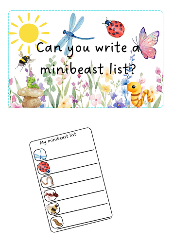 Minibeasts - list writing