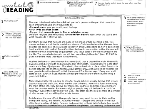 The Soul Guided reading sheet
