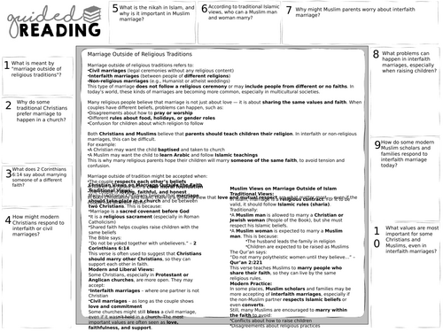 Eduqas - Issues of Relationships:Marriage outside traditions