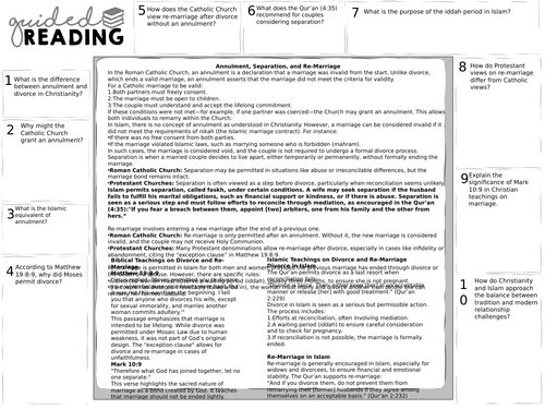 Eduqas - Issues of Relationships: Annulment and remarriage