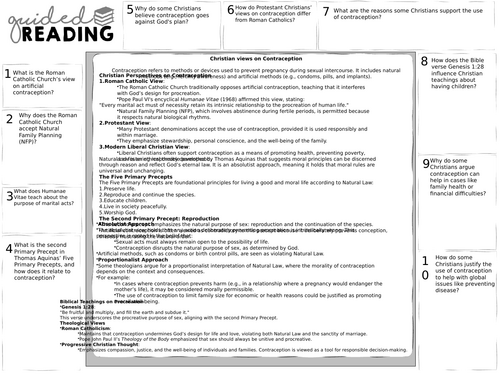 Eduqas - Issues of Relationships: Christianity and Contraception