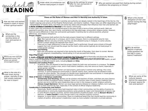 Eduqas - Issues of Relationships: Roles of men and women in worship - islam