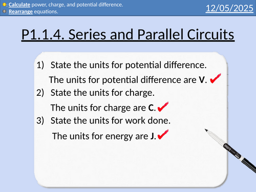 OCR AAQ in Applied Science: P1.1.4 Series and parallel circuits