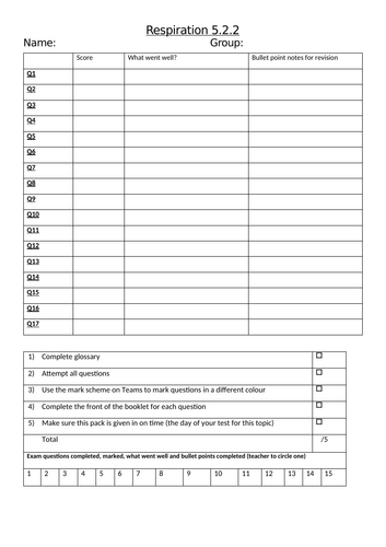 OCR A-level biology 5.2.2 Respiration Whole topic | Teaching Resources