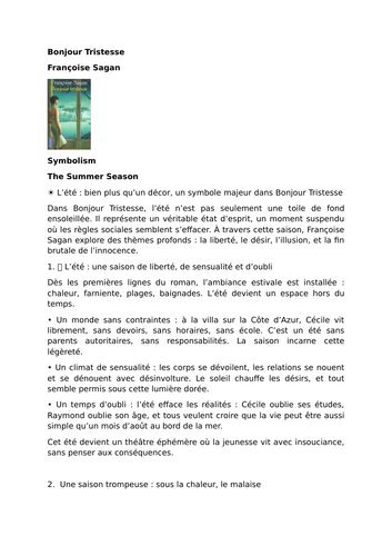 Bonjour Tristesse - Françoise Sagan - Symbolism - The Summer Season ...