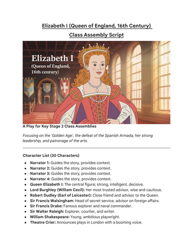 Elizabeth I (Queen of England, 16th Century) - Class Assembly Script ...