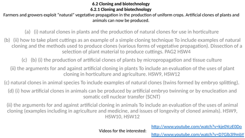OCR A-level biology 6.2.1 Cloning and biotechnology Whole topic ...