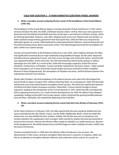 Cold War 8-Mark Narrative Questions, Plans and Model Answers Pack ...