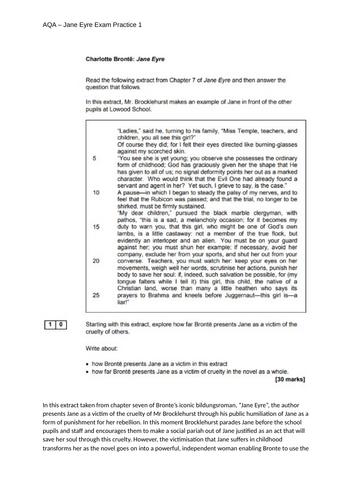 Jane Eyre - Complete Essay on Cruelty & Jane as Victim