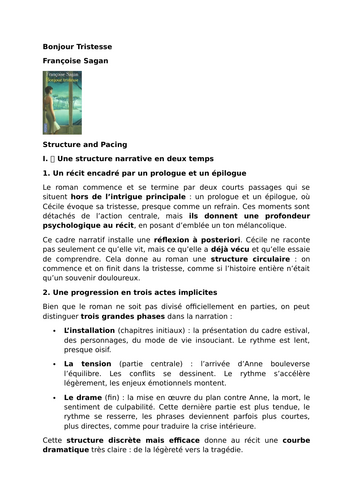 Bonjour Tristesse - Françoise Sagan - Structure and Pacing | Teaching ...