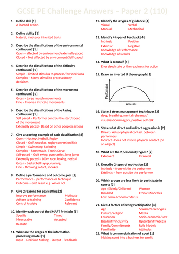 AQA GCSE PE Challenge Revision Paper 2