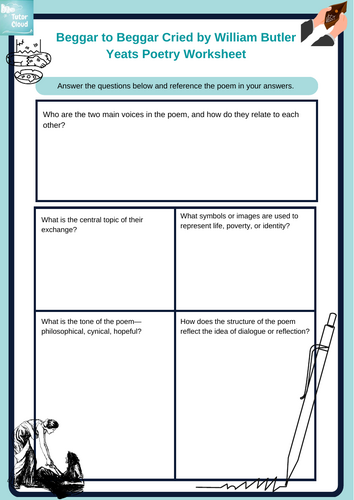 Beggar to Beggar Cried by William Butler Yeats Poetry Worksheet