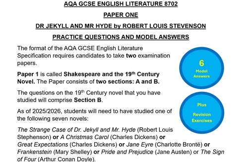 AQA GCSE English Literature - Dr Jekyll and Mr Hyde - 6 Practice ...