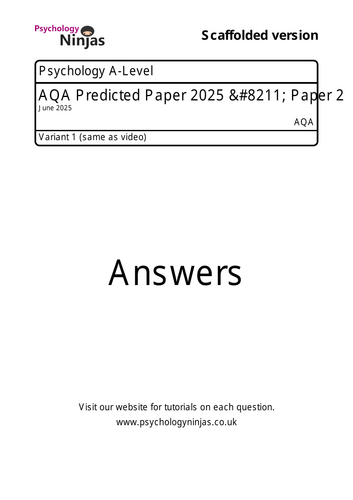Summer 2025 Psychology A-Level AQA Predicted Paper 2 | Teaching Resources