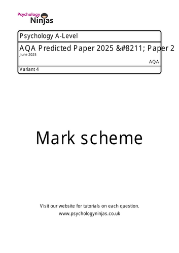 Summer 2025 Psychology A-Level AQA Predicted Paper 2 | Teaching Resources