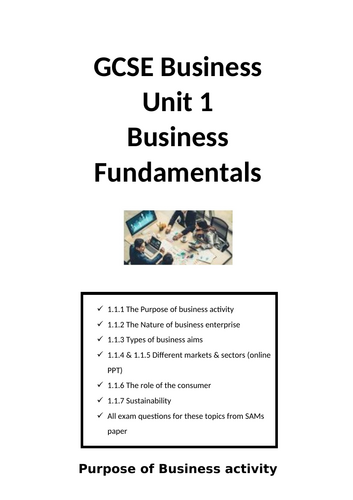 New Business WJEC GCSE Unit 1.1 Business Fundamentals | Teaching Resources