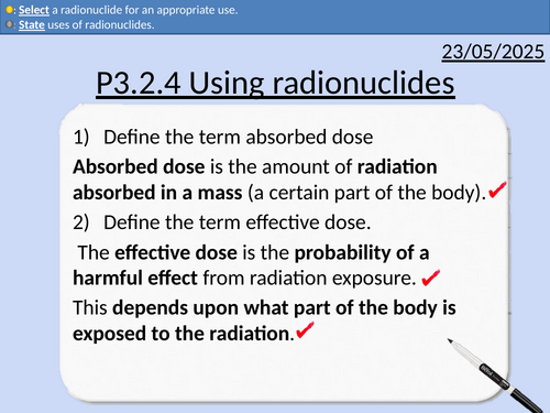 OCR AAQ in Applied Science: P3.2.4 Using radionuclides