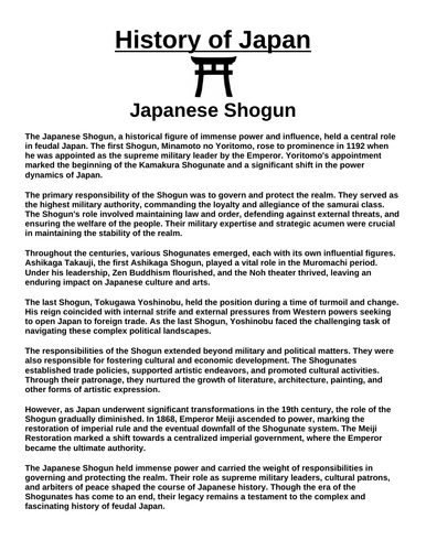 Japanese Shogun “Article & Questions” Assignment (Ancient Japan ...