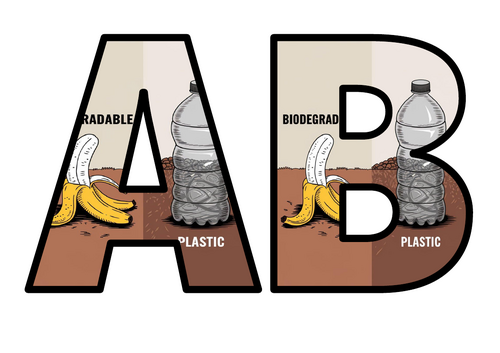 Biodegradable vs Plastic Waste Lettering Set Display Title Letters ...