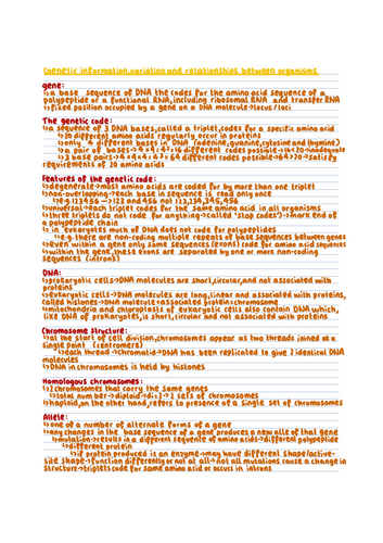 AQA AS-level/A-level Biology Topic 4- Genetic Information, Variation ...