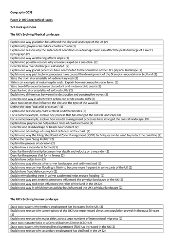 Edexcel B GCSE Geography Paper 1 & 2 Revision Clocks (with completed ...