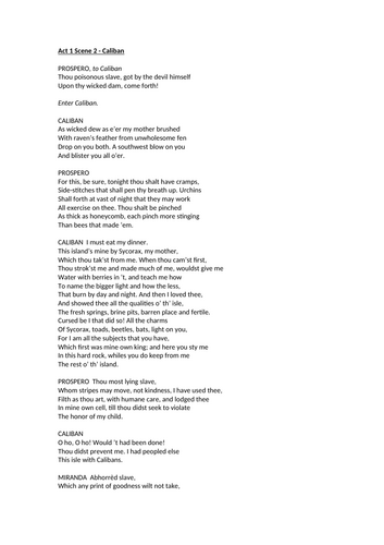 The Tempest - Caliban Assessment & Assessment Prep