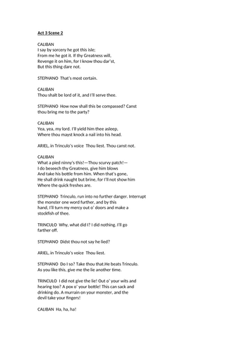 The Tempest - Act 3 Scene 2 - Caliban's Speech