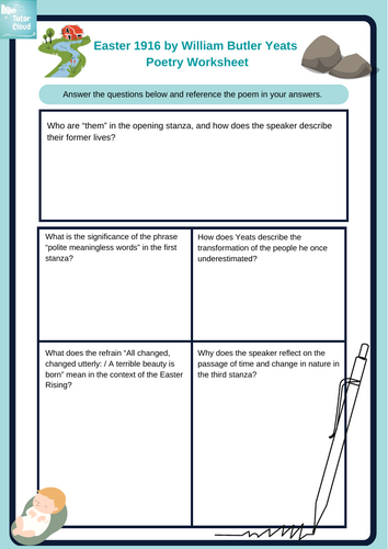 Easter 1916 by William Butler Yeats Poetry Worksheet
