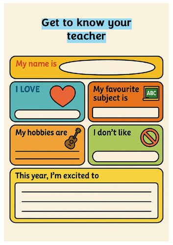 Get to Know Your Teacher Activity Sheet – Fun Back to School Resource (KS1 & KS2)