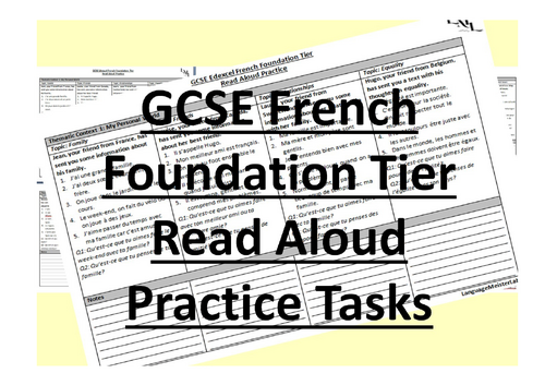 GCSE French Foundation Tier Read Aloud Practice Tasks