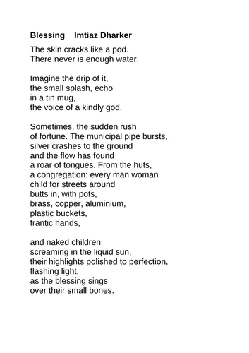 poetry-gcse-the-blessing-by-imtiaz-dharker-teaching-resources
