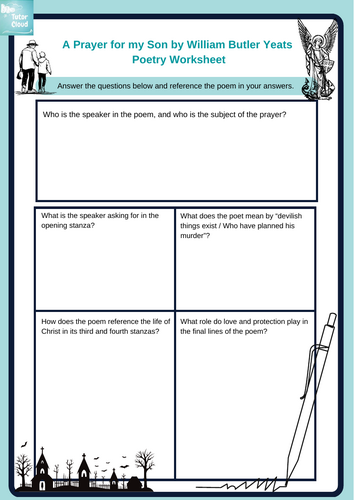 A Prayer for my Son by William Butler Yeats  Poetry Worksheet