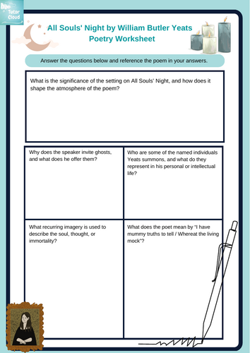All Souls' Night by William Butler Yeats   Poetry Worksheet